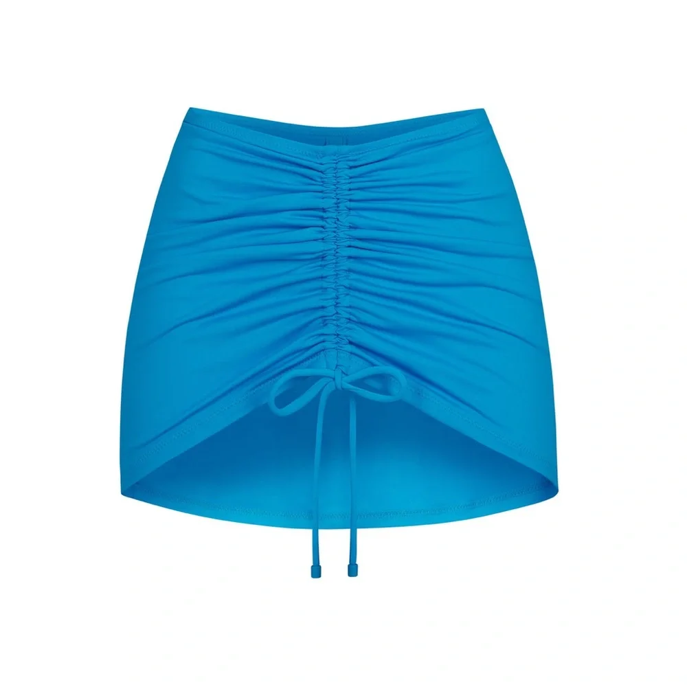 SKIMS SIGNATURE SWIM RUCHED MINI SKIRT in Turquoise NEW